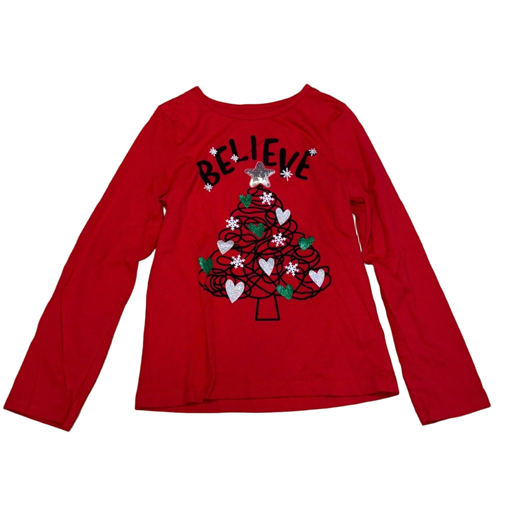 Holiday Time Girls M 7 8 Believe Christmas Tree Graphic Long Sleeve Tee